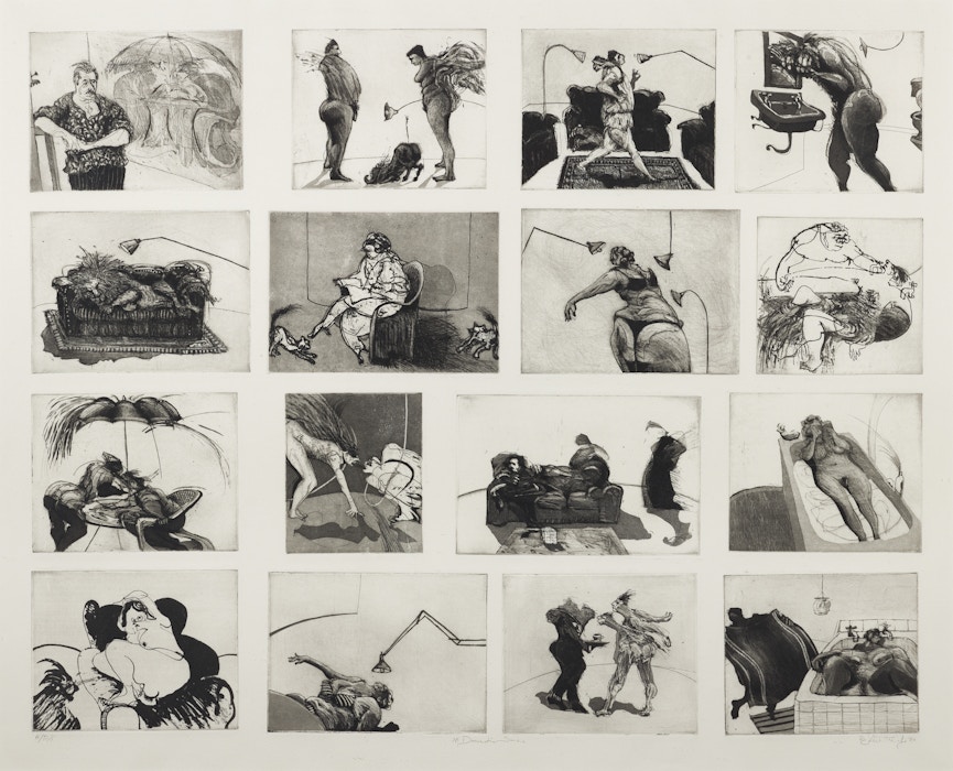 William Kentridge, "Domestic Scenes (16 impressions on one sheet)", 1980