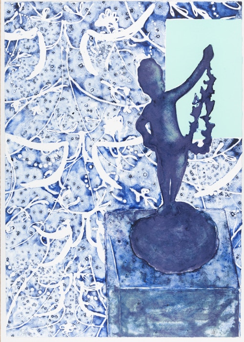 Figur mot damask (blå), 2023